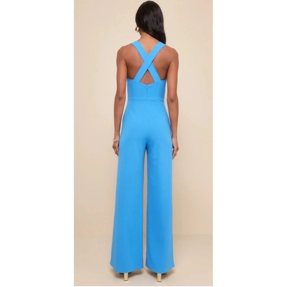 NWT Lulus Glamorous Dedication Blue Wide Leg Square Neck Jumpsuit Women's Small - Picture 2 of 13
